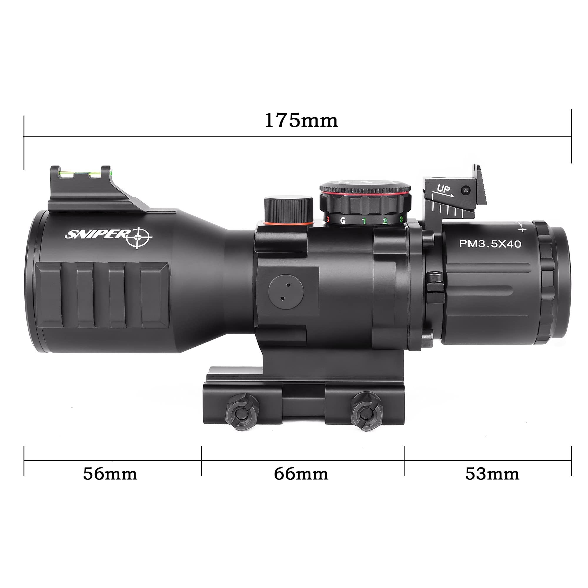 GII PM3.5X40 Prism Scope Long Eye Relief 3.5x40mm Prism Scope Wide Angle Red/Green/Blue Illuminated (PM3.5X40HS)