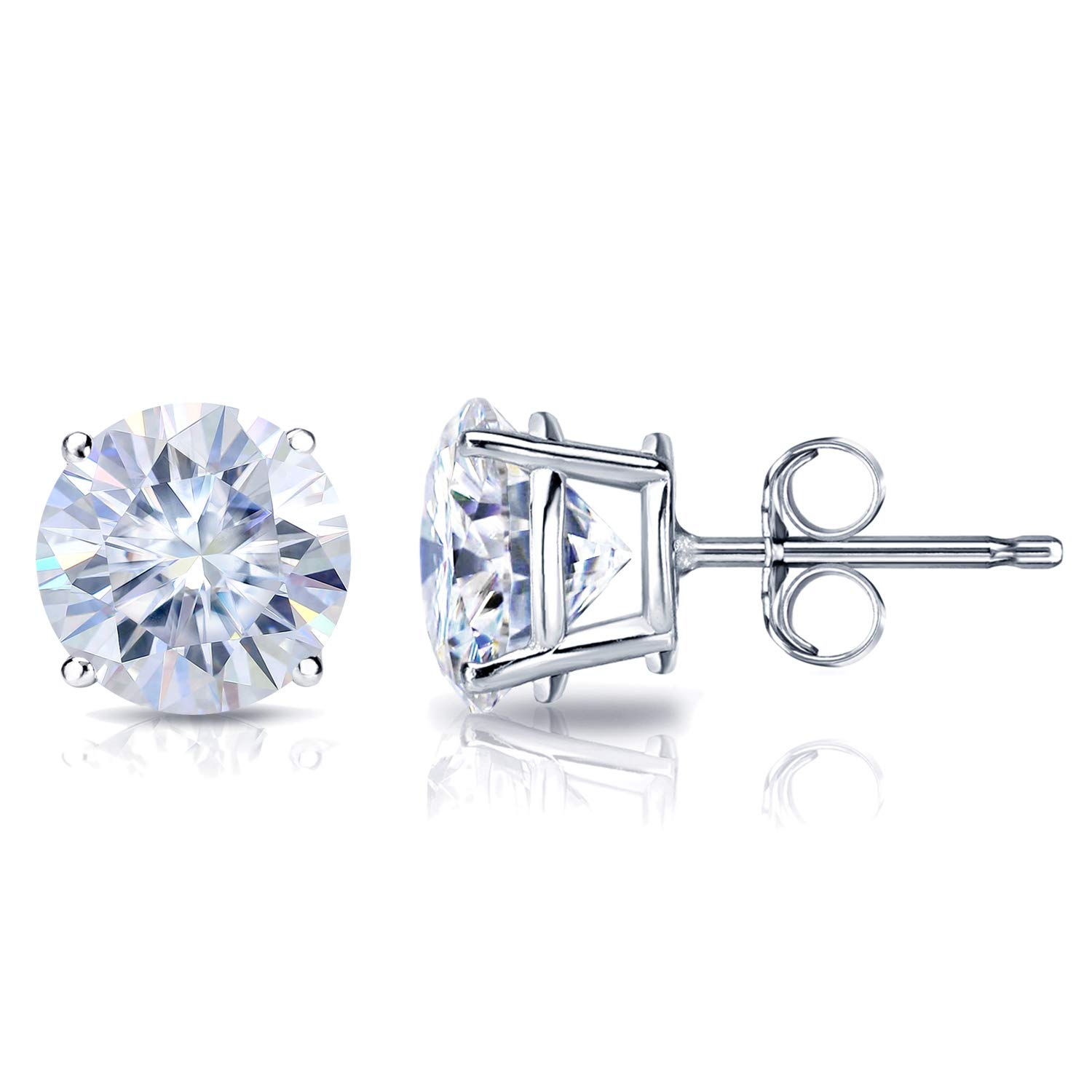 Diamond Wish - Platinum Round Moissanite Stud Earrings (1 1/2ct TGW, 6mm, G-H) 4-Prong Set, Push-Back