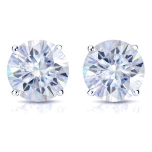 Diamond Wish - Platinum Round Moissanite Stud Earrings (1 1/2ct TGW, 6mm, G-H) 4-Prong Set, Push-Back