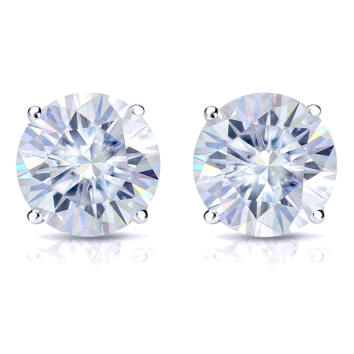 Diamond Wish - Platinum Round Moissanite Stud Earrings (1 1/2ct TGW, 6mm, G-H) 4-Prong Set, Push-Back