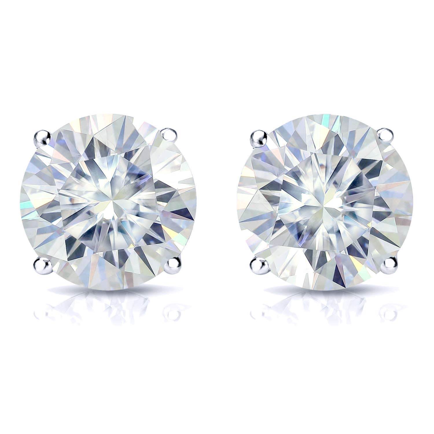 Diamond Wish 1 Carat Moissanite Round Stud Earrings in Platinum (J-K, 5.5 mm, cttw) 4-Prong Set Screw Back