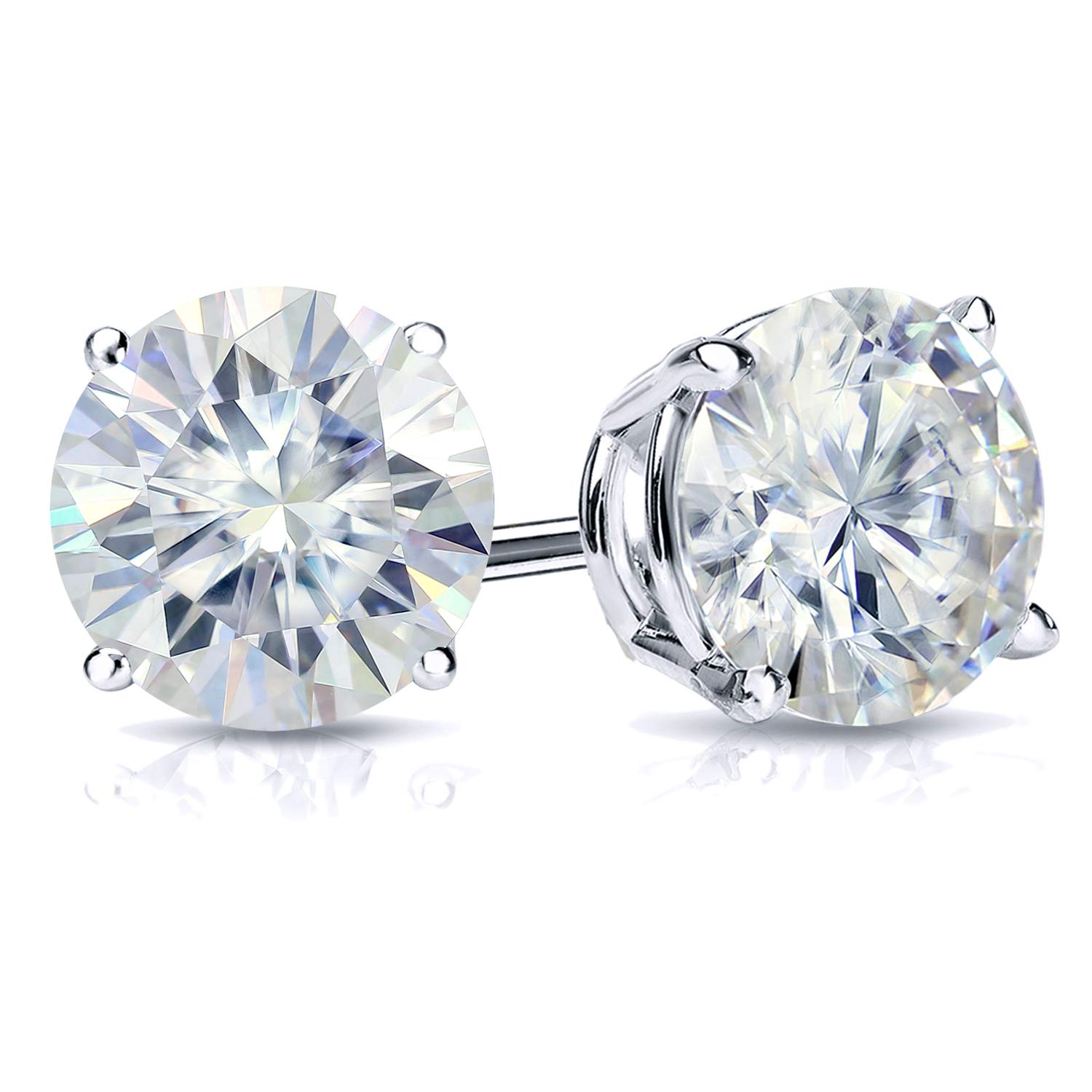 Diamond Wish 1 Carat Moissanite Round Stud Earrings in Platinum (J-K, 5.5 mm, cttw) 4-Prong Set Screw Back