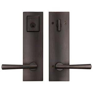 Kwikset Baldwin Spyglass , Front Entry Handleset with Interior Lever, Featuring SmartKey Deadbolt Re-Key Technology and Microban Protection, in Venetian Bronze, Full Escutcheon