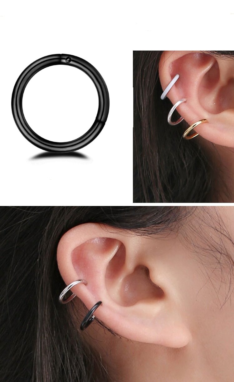 NewZenro 8Pcs Surgical Stainless Steel 16G Sleeper Cartilage Tiny Hoop Earrings Septum Hinged Clicker Nose Ring Helix Tragus Piercings 8mm 10mm Set Gold Black (black)