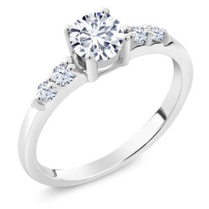 Gem Stone King 925 Sterling Silver White Moissanite and Created Sapphire Engagement Ring For Women (0.67 Cttw, Round 5MM, Available In Size 5,6,7,8,9)