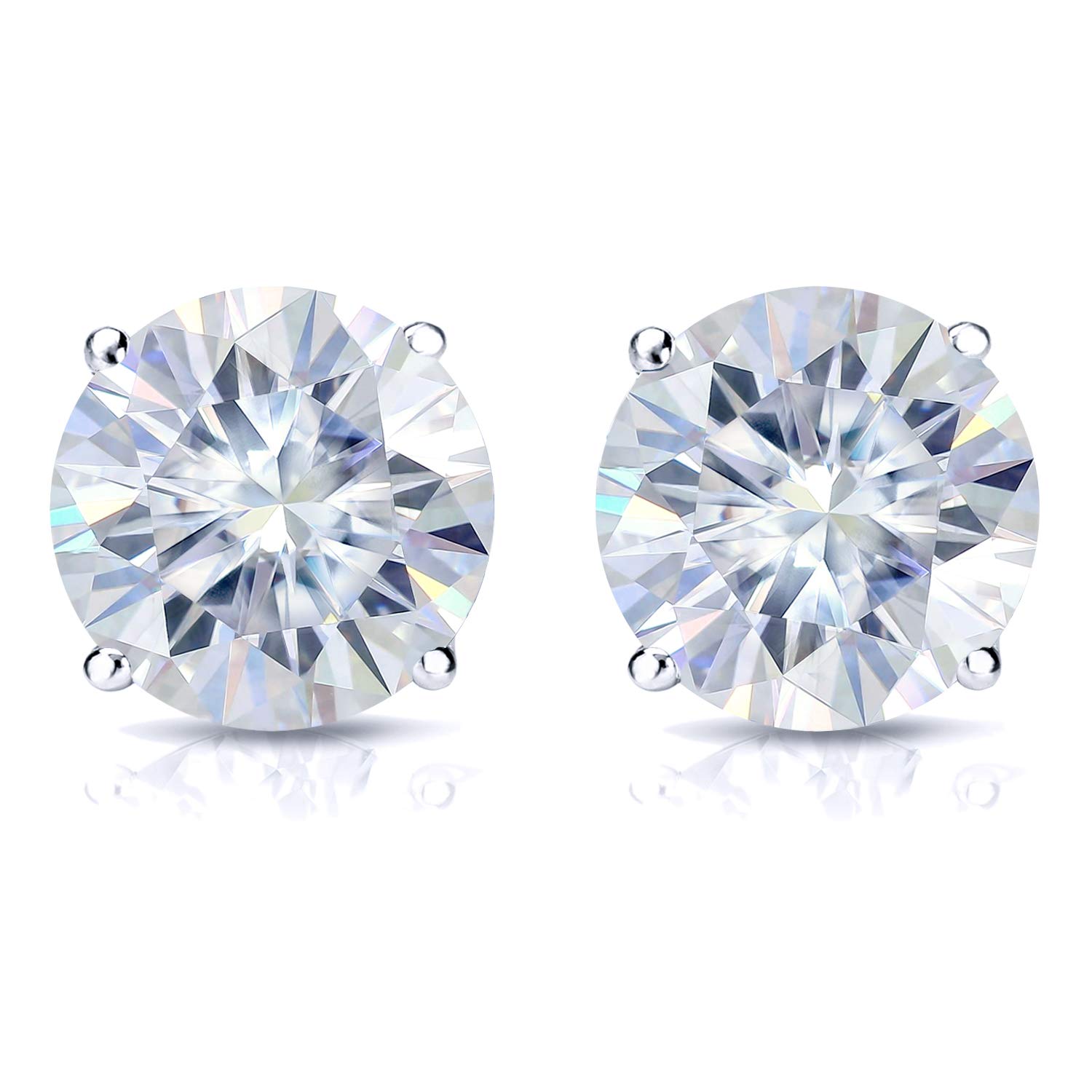 Diamond Wish Platinum Round Moissanite Stud Earrings (1ct TGW, 5mm, H-I) 4-Prong Set, Screw-Back