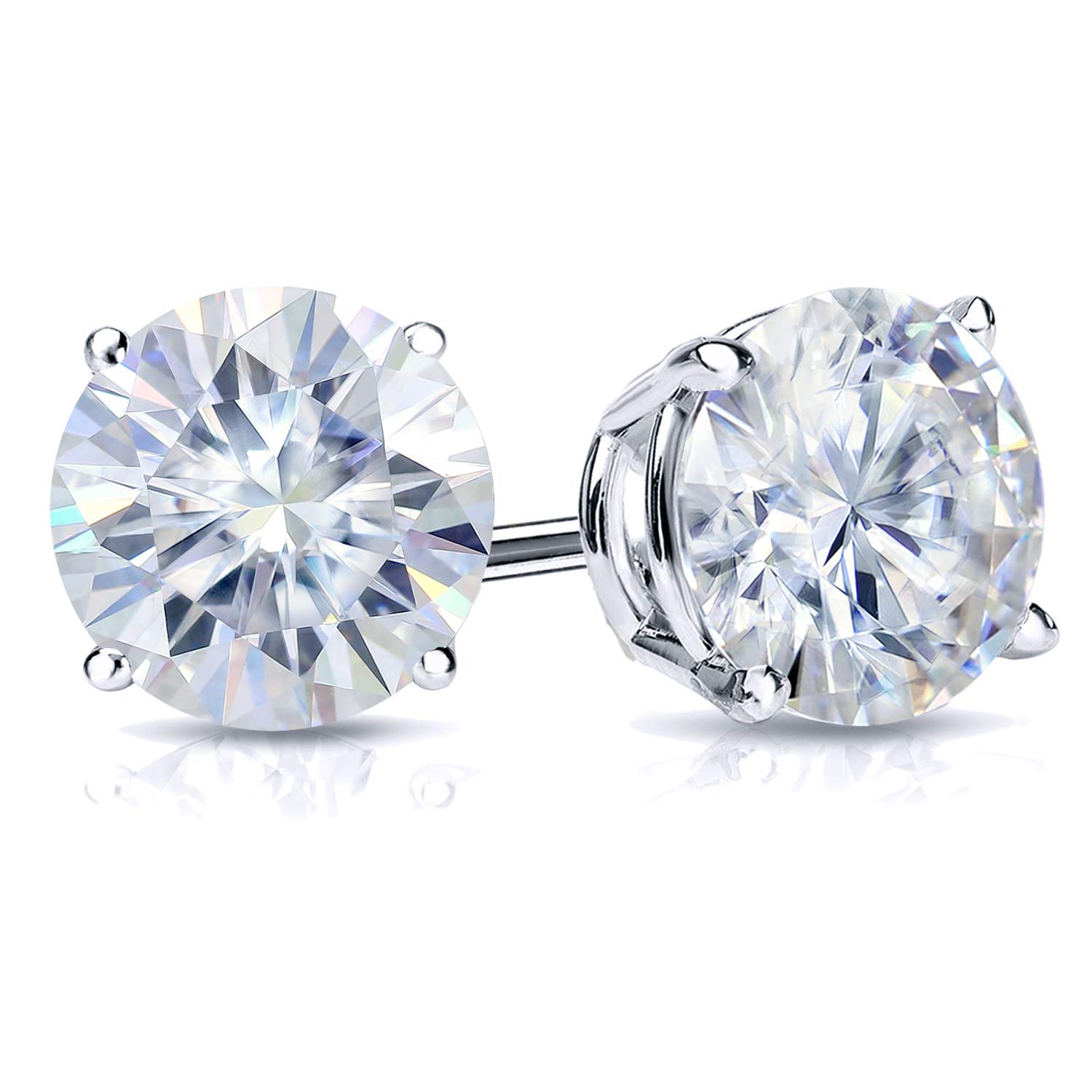 Diamond Wish Platinum Round Moissanite Stud Earrings (1ct TGW, 5mm, H-I) 4-Prong Set, Screw-Back