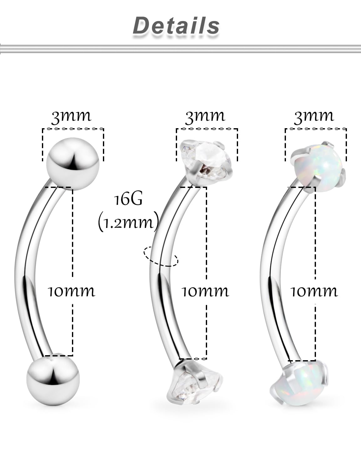 Ocptiy 16G Small Belly Button Ring Rook Eyerow Piercing Jewelry 16 Gauge Stainless Surgical Steel Curved Barbell Silver Vertical Lip Labret Navel Ring Stud Daith Earrings Piercing Jewelry Women 10mm