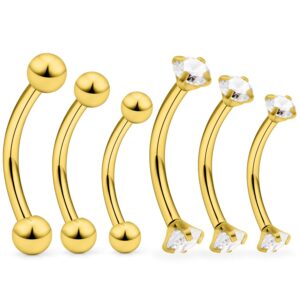 ocptiy 16g gold rook eyebrow piercing jewelry daith earring stainles surgical steel curved barbell vertical labret lip snake frog eye tongue belly button ring piercing jewelry men women 6mm 8mm 10mm