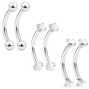 Ocptiy 16G Small Belly Button Ring Surgical Stainless Steel Curved Barbell Bar Eyebrow Navel Vertical Lip Labret Ring Helix Tragus Rook Daith Earring Stud Piercing Jewelry Women Men Silver 10mm Opal