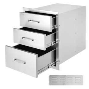 vevor 18x23 inch outdoor kitchen stainless steel triple access bbq drawers with chrome handle, 18 x 20.5 x 23 inch