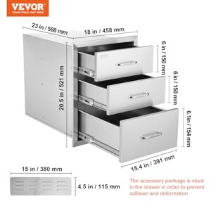 VEVOR 18x23 Inch Outdoor Kitchen Stainless Steel Triple Access BBQ Drawers with Chrome Handle, 18 x 20.5 x 23 Inch