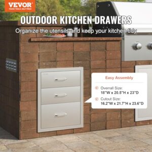 VEVOR 18x23 Inch Outdoor Kitchen Stainless Steel Triple Access BBQ Drawers with Chrome Handle, 18 x 20.5 x 23 Inch