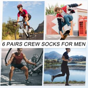 COOVAN Men's 6P-Pack Premium Athletic Crew Socks Men Thick Cushion Casual Work Sock With Moisture Wicking Black 6 Fits mens shoe size 7-13