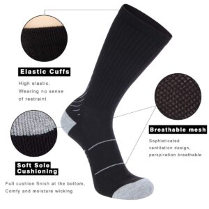 COOVAN Men's 6P-Pack Premium Athletic Crew Socks Men Thick Cushion Casual Work Sock With Moisture Wicking Black 6 Fits mens shoe size 7-13