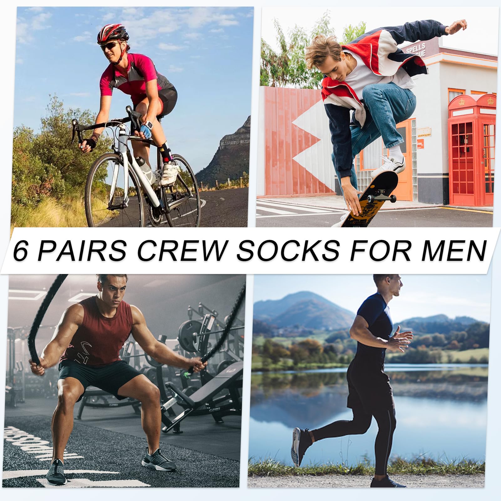 COOVAN Men's 6P-Pack Premium Athletic Crew Socks Men Thick Cushion Casual Work Sock With Moisture Wicking