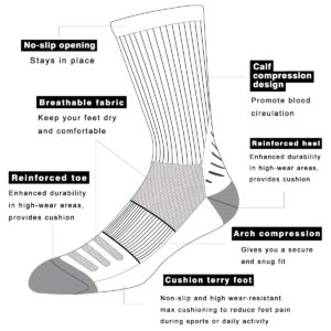 COOVAN Men's 6P-Pack Premium Athletic Crew Socks Men Thick Cushion Casual Work Sock With Moisture Wicking