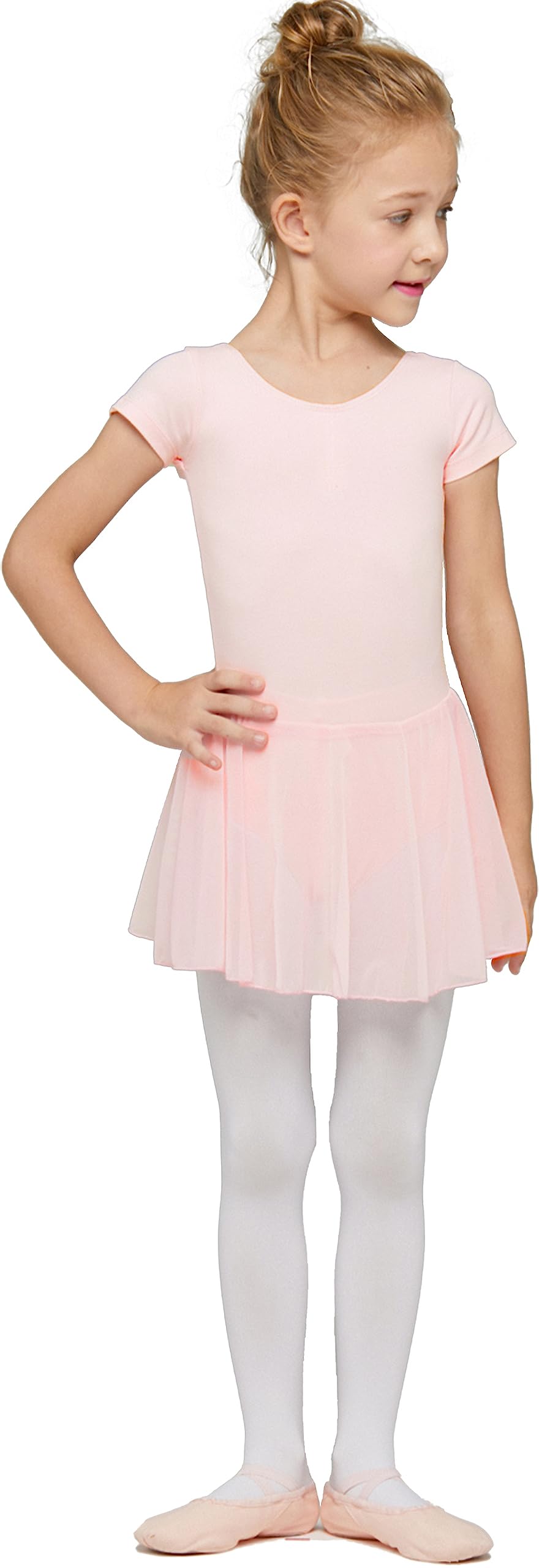 MdnMd Kids Girls Classic Ballet Dance Leotard with Tutu Skirt Dress Costume (Ballet Pink, Age 10-12)