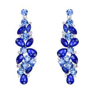 EVER FAITH Rhinestone Crystal Bridal Tear Drop Marquise Flower Cluster Dangle Earrings Blue Silver-Tone