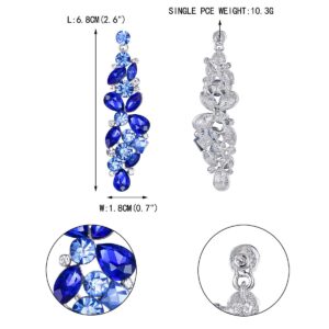 EVER FAITH Rhinestone Crystal Bridal Tear Drop Marquise Flower Cluster Dangle Earrings Blue Silver-Tone