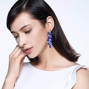 EVER FAITH Rhinestone Crystal Bridal Tear Drop Marquise Flower Cluster Dangle Earrings Blue Silver-Tone