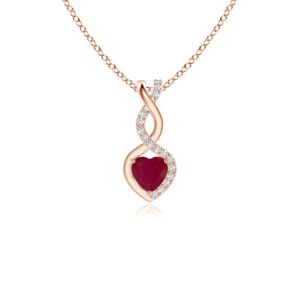 angara july birthstone - ruby infinity heart pendant necklace with diamonds in 14k rose gold (4mm ruby)