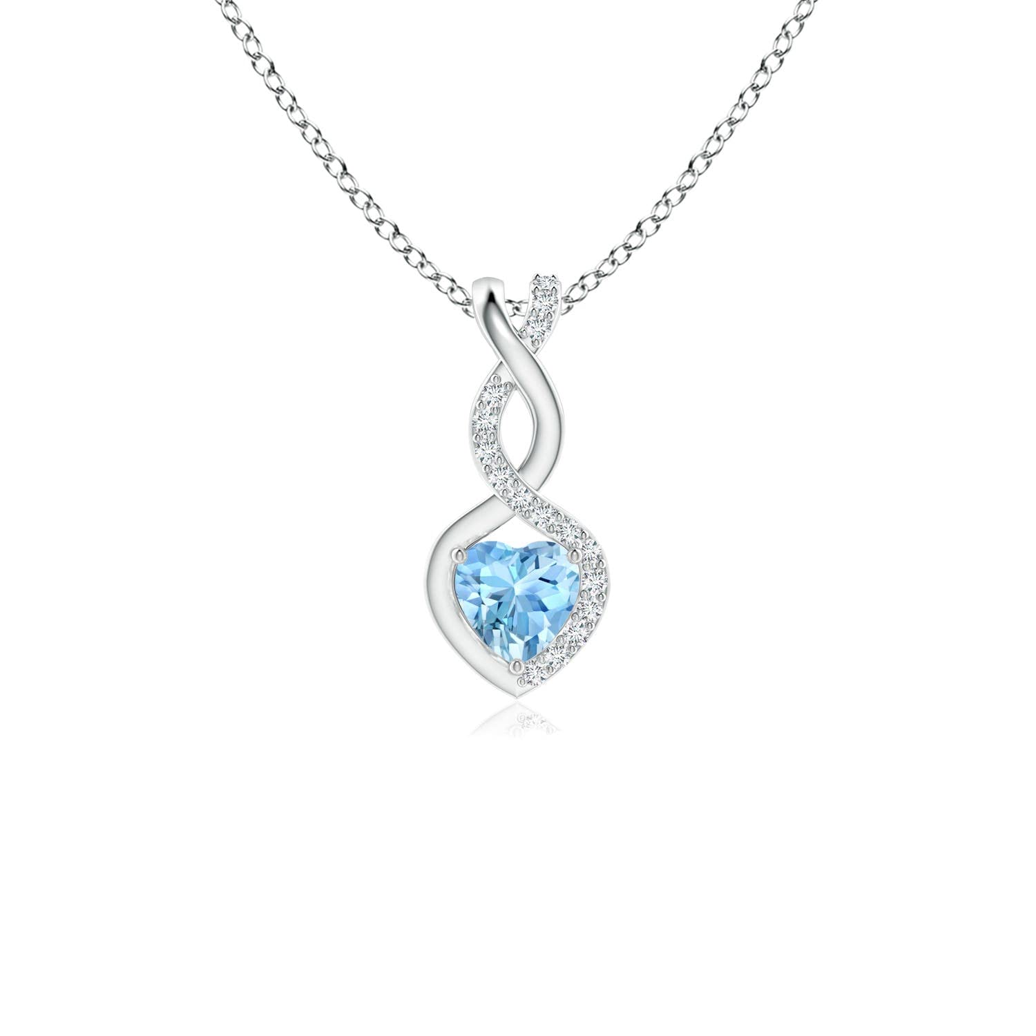 Angara Aquamarine Infinity Heart Pendant Necklace with Diamonds in 14K White Gold 4mm Aquamarine - March Birthstone