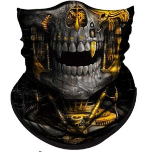 obacle skull face mask half gaiter mask for men dust wind uv sun protection seamless 3d tube mask bandana for men women skeleton mask motorcycle riding bike sports (mechanical grey-gold skull)