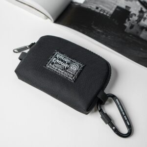 Rough Enough Small Coin Purse for Men Change Purse Keychain Coin Pouch for Women with Lanyard in Black Cordura