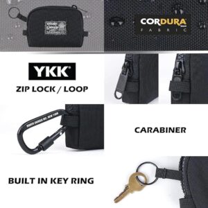 Rough Enough Small Coin Purse for Men Change Purse Keychain Coin Pouch for Women with Lanyard in Black Cordura