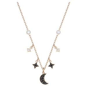 swarovski symbolic necklace with a black crystal pavé moon black and white crystal studded star charms on a gold-tone plated chain