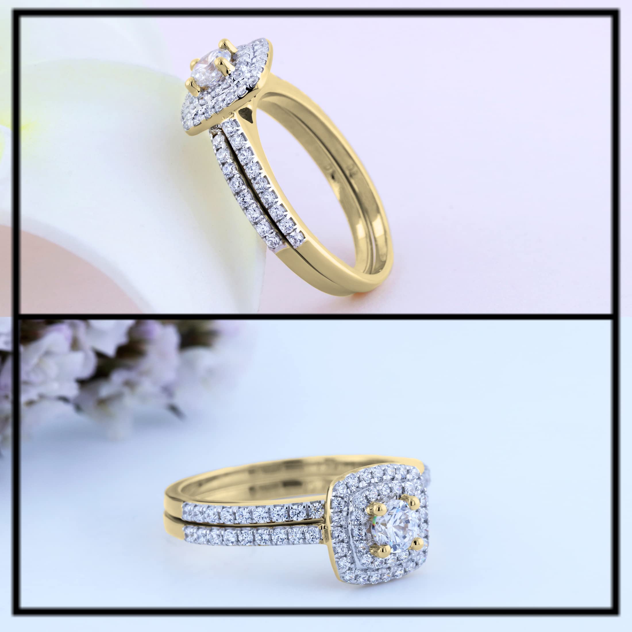 Dazzlingrock Collection Round Cubic Zirconia Double Halo Wedding Ring Set for Women (1.50 ctw, Color White, Clarity Clean) in 10K Yellow Gold, Size 7.5