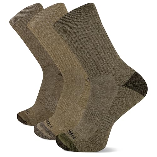 Merrell womens 3 Pack Cushioned Performance Hiker (Low Cut/Quarter/Crew) Casual Sock, Assorted Olive (Crew), 9 11 US