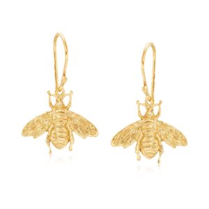 ross-simons italian 18kt yellow gold over sterling silver bee drop earrings