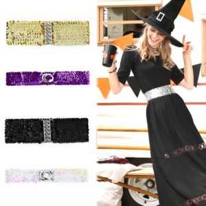 uxcell Lady Sequins Decor Metal Interlooking Buckles Elastic Waist Belt Fit Waist Girth:19.68"/50cm to 29.52"/75cm Black & Multicolor