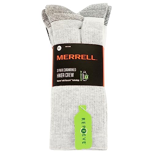 Merrell Unisex adults Men's and -Women's Recycled Everyday Half Cushion - Unisex 3 Pair Pack Repreve Arch Support Casual Sock, Gray Assorted, Small US