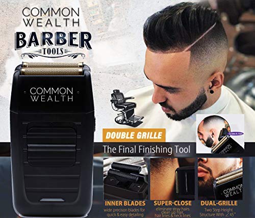 Common Wealth Professional Shaver Cordless Hypoallergenic Bump Free Gold Pro Foil Barber Finishing Shaper Trimmer Tool CWPS26 for Beard Neckline & Tapered Fades