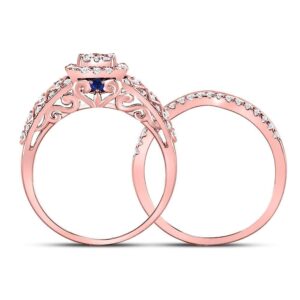 14kt Rose Gold Womens Round Diamond Vintage-inspired Bridal Wedding Engagement Ring Band Set 1-3/8 Cttw