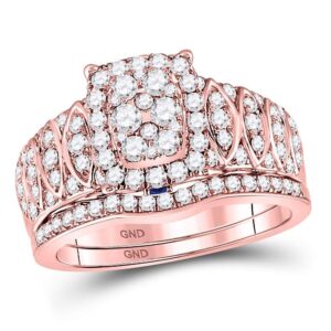 14kt Rose Gold Womens Round Diamond Vintage-inspired Bridal Wedding Engagement Ring Band Set 1-3/8 Cttw