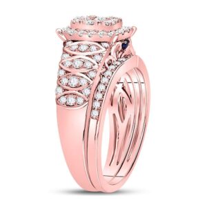 14kt Rose Gold Womens Round Diamond Vintage-inspired Bridal Wedding Engagement Ring Band Set 1-3/8 Cttw