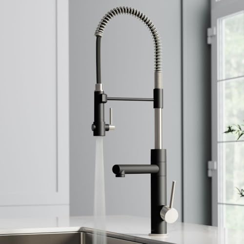 Kraus KPF-1603SFSMB Artec Pro 2-Function Commercial Style Pre-Rinse Kitchen Faucet with Pull-Down Spring Spout and Pot Filler, 24.75 inch, Spot Free Finish Stainless Steel/Matte Black