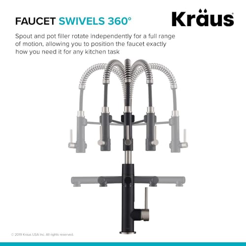 Kraus KPF-1603SFSMB Artec Pro 2-Function Commercial Style Pre-Rinse Kitchen Faucet with Pull-Down Spring Spout and Pot Filler, 24.75 inch, Spot Free Finish Stainless Steel/Matte Black