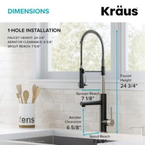 Kraus KPF-1603SFSMB Artec Pro 2-Function Commercial Style Pre-Rinse Kitchen Faucet with Pull-Down Spring Spout and Pot Filler, 24.75 inch, Spot Free Finish Stainless Steel/Matte Black