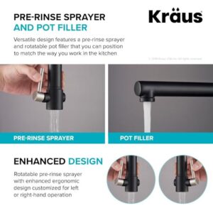 Kraus KPF-1603SFSMB Artec Pro 2-Function Commercial Style Pre-Rinse Kitchen Faucet with Pull-Down Spring Spout and Pot Filler, 24.75 inch, Spot Free Finish Stainless Steel/Matte Black