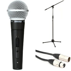 shure sm58s handheld microphone with stand and cable