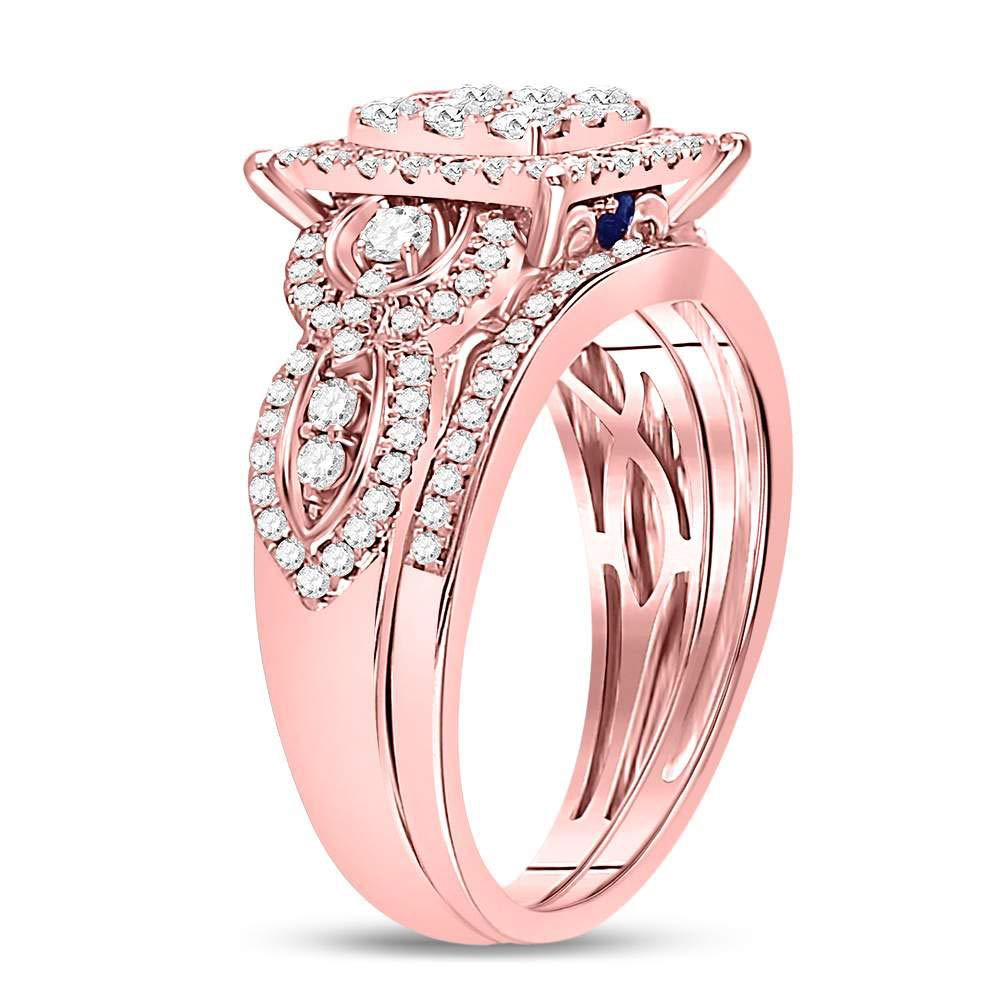 14kt Rose Gold Womens Round Diamond Vintage-inspired Bridal Wedding Engagement Ring Band Set 1.00 Cttw