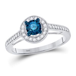 10kt white gold womens round blue color enhanced diamond solitaire bridal wedding engagement ring 3/8 cttw