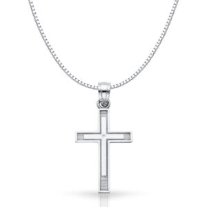 ioka 14k white gold cross religious charm pendant with 0.8mm box chain necklace - 24"