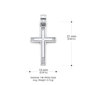 Ioka 14K White Gold Cross Religious Charm Pendant with 0.8mm Box Chain Necklace - 24"