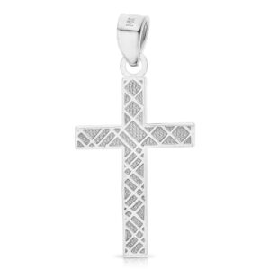 Ioka 14K White Gold Cross Religious Charm Pendant with 0.8mm Box Chain Necklace - 24"